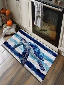 1pc Blue Turtle Pattern Anti-Slip Mat - Made Of Quick-Dry Absorbent Long Plush Fabric, Machine Washable For Kitchen And Bathroom, Soft Home Decor Gift, Durable Striped Design - Multicolor - View 10