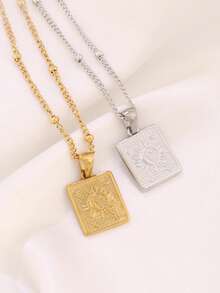 1件几何方形不锈钢日月吊坠项链 复古18K镀金项链 女士首饰 - 項鍊 - 查看 2