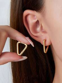 OBOVAY 4 Pairs Women's & Men's Classic Smooth Copper Hoop Earrings, Small Hoop Earrings Set, Infinity Symbol Earrings - Yellow Gold - View 4