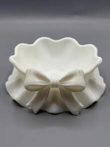 1个褶边蝴蝶结首饰托盘，白色塑料收纳托盘，适用于家庭、书桌、办公室、主题派对、圣诞节、感恩节、情人节、复活节、节日和生日礼物 - 白色 - 查看 4