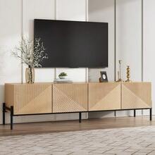 Moderner TV-Schrank,TV-Lowboard, 4 Türen Aufbewahrung,Geometrisches Design, 3D-Textur,Modernes Wohnzimmer Möbel - Natural - View 5