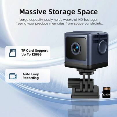 Cámara de mini negra W03 - 1080P HD Ángulo de visión de 130°, Batería de 4.5 horas de duración, Visión nocturna 0Lux, WIFI6 de 2.4GHz, Detección de movimiento, Almacenamiento en tarjeta TF/Nube, Aplicación O-KAM Pro, Adecuada para monitoreo interior/exterior, hogar/oficina/bebé