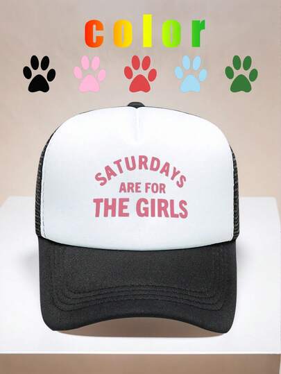 1pc Printed Cartoon Alphabet Decorative Mesh Trucker Cap Baseball Sun Hat, Suitable For Daily Use, Outdoor Travel, Hiking, Beach, Vacation