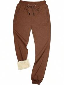 Men's Warm Sherpa Lined Fleece Sweatpants For Active Jogging - 棕色 - 查看 1