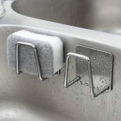 مجموعتان من حامل الإسفنج اللاصق باللونين الفضي والأسود، رف إسفنجة الأطباق من الفولاذ المقاوم للصدأ، اكسسوارات المطبخ، تخزين المطبخ، تخزين الحمام، هدية عيد الفصح، هدية عيد الأم