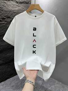 Camiseta de manga corta suelta con estampado NEGRO de moda para hombres GRDR | Diseño exquisito | Esencial de verano | Fácil de combinar, mostrando tu estilo - Blanco - Ver 3