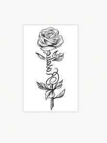 1pc Fashionable Waterproof Floral Rosalie English Temporary Tattoo, Suitable For Arm, Unisex, Design - Black - View 4