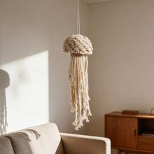 1pc Macrame Wall Hanging, Bohemian Handwoven Aerial Decor, Indoor Outdoor Tassel Ornament, Suitable For Various Scenes - Beige - View 7