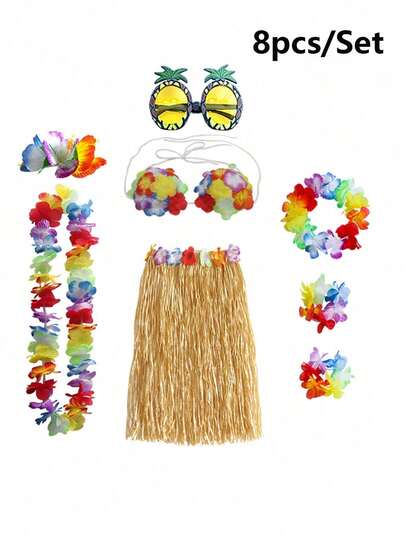1 Set Hawaiian Skirt With Elastic Waist Grass Skirt, Floral Decor, Suitable For Tropical Party, Halloween Party, Christmas, Creative Gift And Home Decor