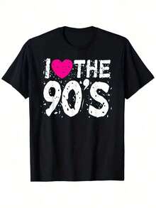 Camiseta Retro Gráfica para Hombre "I Love The 90s" - 100% Algodón, Diseño Vintage con Letras Desgastadas y Corazón Rosa, Ligeramente Elástica, Corte Regular, Camiseta Casual de Verano para Fiestas de Nostalgia de los 90 (Tallas S-XXXL), Ropa de Nostalgia de los 90 |   Estilo Vintage |   Camiseta Lavable a Máquina, Camiseta Vintage - Negro - Ver 2