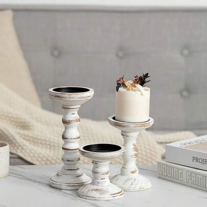 3pcs Wooden Candle Holders: Rustic Style Candle Holders, Farmhouse Decor For Fireplace Mantel, Tabletop Center Piece