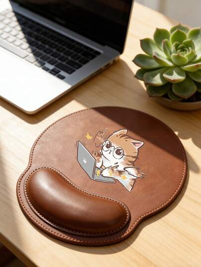 防滑腕托鼠标垫，可爱工作猫图案设计，符合人体工学设计，带腕托，办公桌配件和装饰，仿皮鼠标垫，舒适鼠标垫，带光滑腕托，电脑桌垫，办公键盘垫，桌面保护垫，适用于防滑底座，游戏，防滑，适用于电脑、笔记本电脑、办公室和家庭使用，毕业季纪念品，办公和游戏的理想之选，完美的节日礼物之选。