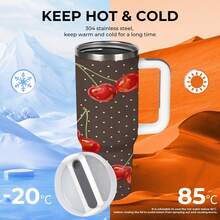 1 Piece Dark Brown Polka Dot & Cherry Print Car Tumbler, For Retro Sweet & Cool Style Enthusiasts, Insulated & Leak-Proof & Portable, Stunning Design, Ideal For Retro Outfits And Gifting. - trắng - Xem 4