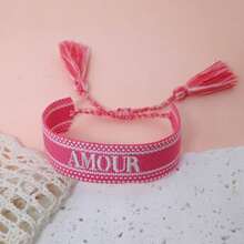 1 buah Gelang Buatan Tangan Bordir Gaya Vintage Prancis "AMOUR", Cocok untuk Pasangan, Hadiah Liburan, Tali Berkat - Berwarna merah muda - View 6