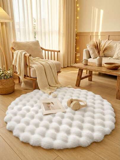 1pc Soft Fluffy White Round Carpet, Suitable For Bedroom, Living Room, Study, Office, Entrance As Comfortable Mat, Washable Anti-Slip, Lovely Home Decor, Suitable For Indoor All Season Use, High-End Minimalist Living Room Carpet, Round Bedroom Carpet, Bedside Carpet, Round Carpet, Faux Fur Carpet, Bathroom Carpet, Decorative Carpet, White Faux Fur Carpet, Doormat, Bedroom Decor, Home Decor, Autumn Home Decor, Room Decor