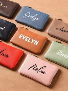 Customized Minimalist Leather Zipper Coin Purse, Women's Mini Wallet, Card Holder, Fashionable Portable Key & Coin Pouch, Customized Christmas Gift, Customized Gift - Multicolor - View 2