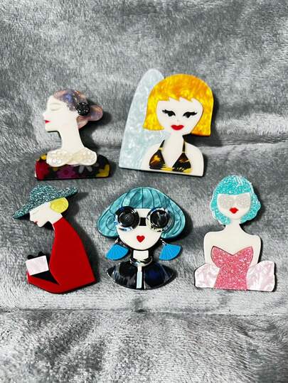 1枚手工多层亚克力胸针，时尚优雅，女士可搭配耳环、连衣裙、服装、包包、配饰等，亦可作为礼物。