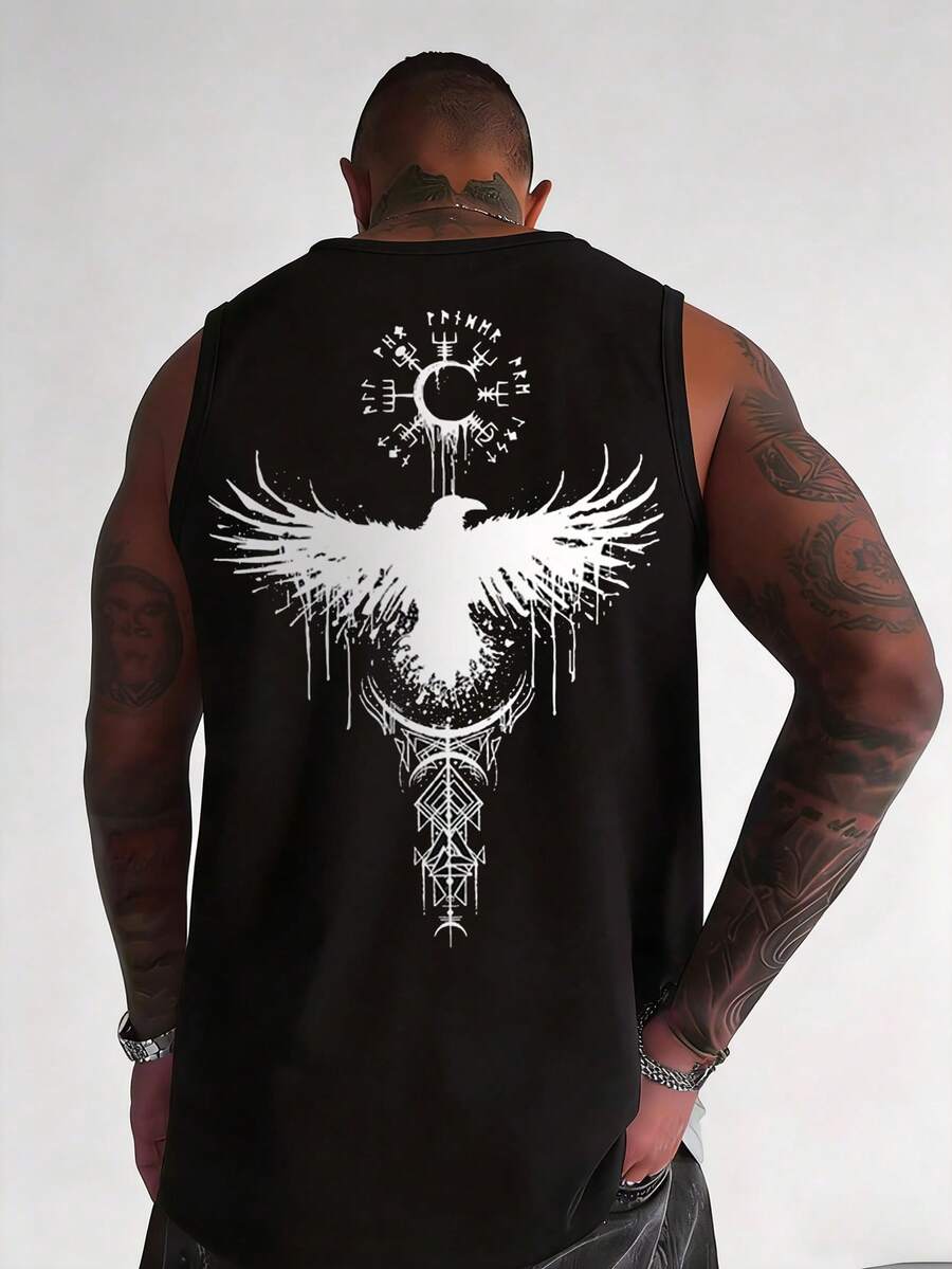 Áo tank top cổ tròn in hình la bàn bí ẩn, đa năng, thời trang dành cho nam, thích hợp cho mùa hè. - màu đen - Xem 1