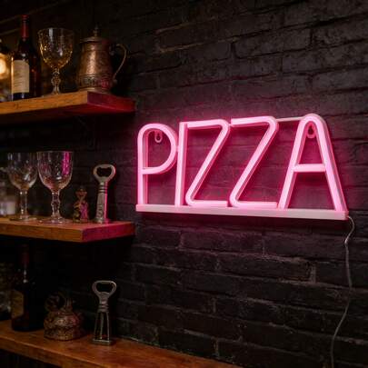 1pc LED Letter PIZZA Neon Sign Wall Decor, Battery/USB Powered Romantic Fairy Light, Birthday Gift, Party Supplies, Atmosphere Lamp For Bedroom, Living Room, Shop Decoration