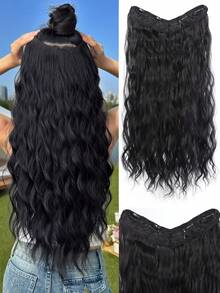 Extensiones de cabello sintético de fibra resistente al calor, estilo ondulado, de 26 pulgadas de largo, con degradado en forma de V en color negro, adecuadas para mujeres y niñas para fiestas y uso diario. Incluye pasadores, accesorios y pinzas - Multicolor - Ver 10