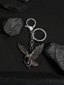 1pc/2pcs/4pcs Street Fashion Exaggerated Fierce Eagle Shape Alloy Keychain Pendant, Unisex Accessories, DIY Necklace Earrings Material, Retro Hip Hop - Silver - View 3