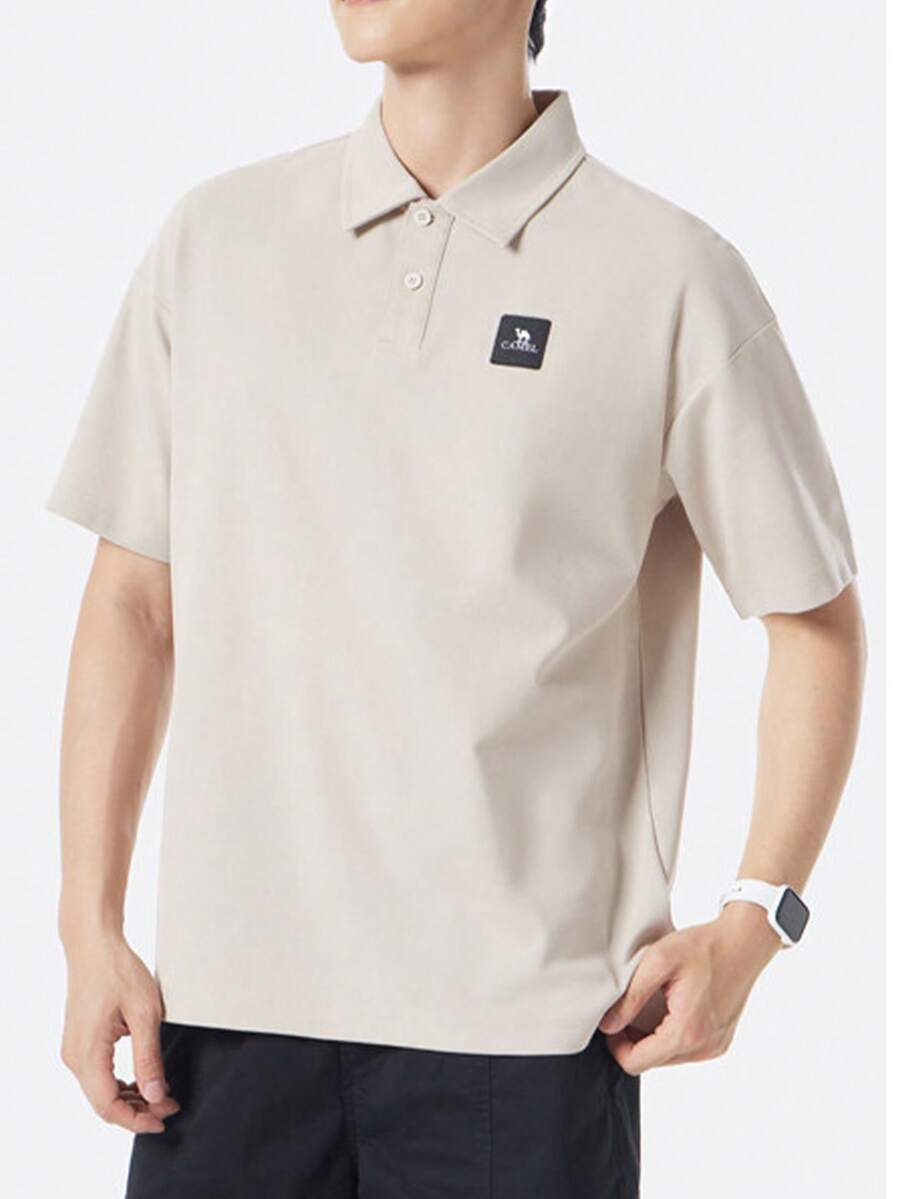 CAMEL CROWN Men's Short Sleeve Polo Shirt, Casual Loose Fit T-Shirt For Summer - Light Khaki - View 1