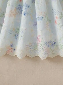 Robe fleurie pour filles, fleurs délicates/volants colorés et garniture en dentelle, robe à encolure carrée sans manches avec ceinture, style campagnard pour les vacances, les jeux en extérieur, les fêtes et le port quotidien - Multicolore - Voir 8