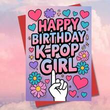 A Birthday Card Featuring KPOP Girl Prints With Heart And Flower Designs, Perfect For Birthday Celebrations And Gifts - Multicolor - View 11