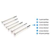 6件套眼镜维修螺丝刀套装，包含一字和十字螺丝刀头，工具钢材质，适用于手表和眼镜螺丝的拆卸和维修。 - 眼鏡維修螺絲起子 - 查看 9