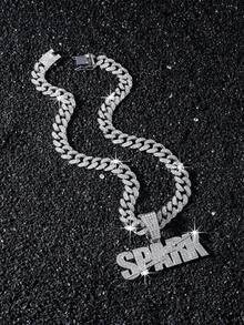1pc Men's Fully Iced-Out Hip Hop Cuban Link Chain With English Letter Pendant Necklace - Style a - View 3