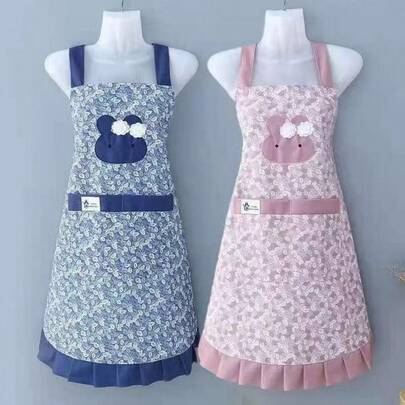 1pc Cartoon Cute & Fashionable Breathable Canvas Apron, Suitable For Restaurants, Work, And Kitchen Cooking