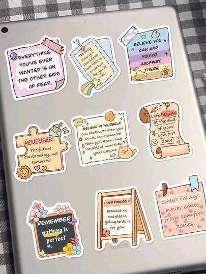 50 pezzi Adesivi con frasi motivazionali in inglese, adatti per custodie per telefono, planner, diari, quaderni, computer, chitarre, skateboard, borracce, decorazioni fai-da-te, sigilli per imballaggi