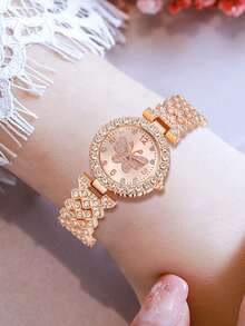 1件装女士石英表，奢华钻石，优雅简约蝴蝶表盘设计，适合日常佩戴、派对装饰、情人节、母亲节、生日、节日，也是送给朋友和母亲的礼物。 - 彩色 - 查看 6