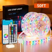 100FT 50FT RGB LED Strip, USB 5V 12LEDs/M, Smart App And 44 Keys Remote, Music Sync LED Lights For Bedroom TV Backlight - 多色光 - 查看 9