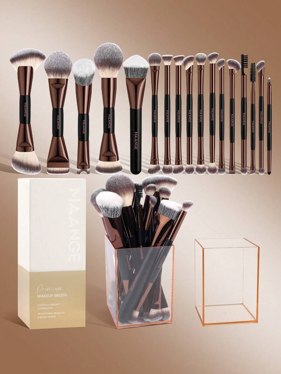 MAANGE 1/17/18pcs Professional Makeup Brush Set, Includes Makeup Brush Set And Square Storage Box, Foundation Brush, Contour Brush, Blush Brush, Powder Brush, Eyeshadow Brush, Concealer Brush, Eyebrow Brush, Convenient For Carrying, Travel Kit