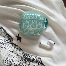 Cheetah,Leopard Print Korean Style Minimalist Translucent Green Leopard Print Hanging Ring Earphone Case Compatible With AirPods Pro 2, Cute Apple 4 Minimalist 3 New 1/2 Generation Earphone Case For Women - Cadet Blue - View 11