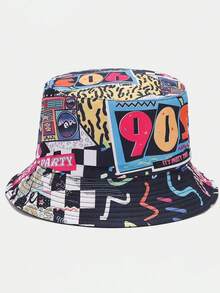 1顶男女通用复古经典“80、90年代”卡带收音机涂鸦印花双面渔夫帽，轻便透气宽檐遮阳帽，百搭休闲街头风，适合各种场合 - A - 查看 7