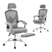 EDX Ergonomic High Back Office Chair With Reclining & Lumbar Support, Adjustable Headrest, Footrest, Padded Arms, Gray - Grey - 查看 11