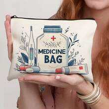 1pc Travel-Friendly Medical Print Makeup Bag | Stylish Canvas Cosmetic Pouch With First Aid Kit Designs | Durable, Water-Resistant, And Spacious Organizer For On-The-Go Essentials | Perfect Nurse Gift & Travel Companion - Multicolor - View 3