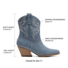 Women's Cowboy Ankle Boots Western Booties Low Heel Pointed Toe Cowgirl Boots - 藍色 - 查看 5