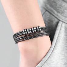 Personalized Men's Name Bracelet, Black Leather Bracelet With Customized Stainless Steel Beads, Laser Engraved Family Name, Date, Symbol, Letter, Number, Holiday, Birthday Gift - Necklace - View 6