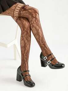 1 Pair, Sexy Women's Stockings, Women's Stockings, Black Tie Bow Fishing Net Stockings, Jacquard Mesh Stockings, Japanese Hollow Pantyhose, Millennium Style Mesh Stockings, Lace Pantyhose, White Hollow Stockings, Tie Stockings, Bow Tie Stockings, Spicy Style Stockings, Punk Style Stockings, Sexy Stockings, Sweet And Cool Style, Gothic Style, OL Outfit, COS Essential Artifact, Knee High Stockings, Long Stockings, Stockings, Black Stockings, Erotic Stockings, Very Suitable For Wearing In Summer - Multicolor - View 11