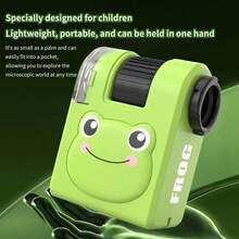 80X Pocket Microscope LED Lllumination, Suitable For Middle And Lower School Students,Handheld Portable Education Mini Microscope,Suitable For STEM Learning, Science Laboratories,Toy Cute Design Frog/Bear/Panda - Green - View 3