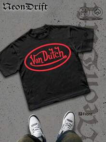 NeonDrift Double-Sided Printing Men's T-Shirt Men's Short-Sleeve T-Shirt100% Cotton Fabric Soft & Skin-Friendly Unisex Style Gifts For Spring Festival, Valentine's Day, St. Patrick's Day & World Cup-Van Dutch Dragon Print Men T Shirt Classic Americana Style Graphic Tee Streetwear Fashion Casual Wear For Car Enthusiasts And Vintage Culture Lovers - Black - View 2