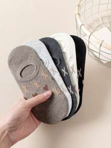 1/5 Pairs Random Women's Heart Geometric Pattern Ankle Socks, Comfortable Breathable Knit Lining, High Quality - Multicolor - View 3