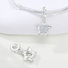 CYMYSS 1pc Fashionable Star Pendant, 925 Silver Plated With Embedded Artificial Zirconia, Delicate Blue & White Zirconia Accents, Star Charm Pendant, Gift For Women, Valentine's Day/Birthday - Multicolor - View 2