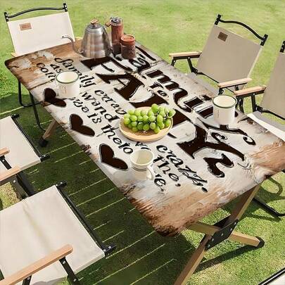 1pc Water-Resistant Outdoor Tablecloth With Elastic Edge - Ideal For Camping, Picnics And Garden Parties - Durable Polyester With Blue Rose Floral Print, Suitable For Holiday Parties And Outdoor Decor, Tabletop Decor, Outdoor Decoration