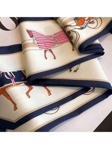 1pc Women's French Long Scarf With Carriage Print, Fashion Small Square Scarf, Neck Wrap For Spring, Summer And Autumn, Matching Shirts, Narrow Scarf, Ribbon Decoration - Multicolor - View 2