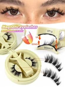 MAANGE 1 Set Magnetic Eyelashes Kit, Includes Magnetic Clips, No Glue Needed, Natural Look, Reusable, Strong Magnetic Adsorption, Faux Mink Material, Suitable For Daily Wear, Waterproof, Extended Outer Corner Design, Enlarges Eyes, Lightweight, Ideal Makeup Tool For Travel, Beach, Camping, Back To School, Great Gift For Women - Natural Lashes - View 3