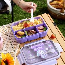 Cutie Bento cu 4 compartimente, cu imprimeu drăguț de desene animate, cutie de prânz creativă din plastic PP, cuptor cu microunde, ușor de curățat, etanșă, izolație termică, potrivită pentru birou și școală - Multicolor - Vizualizare 3